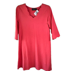Duffield Lane 3/4 Sleeve Sabrina Scallop Coral Midi Dress Size M NWT